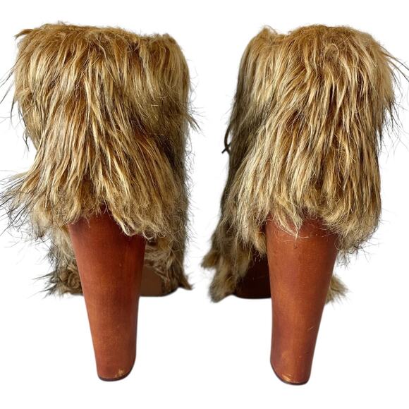 Vintage Jeffrey Campbell Lita Shag Platform Boots Fur Y2K Chewbacca Heels Size 8 - Picture 7 of 7